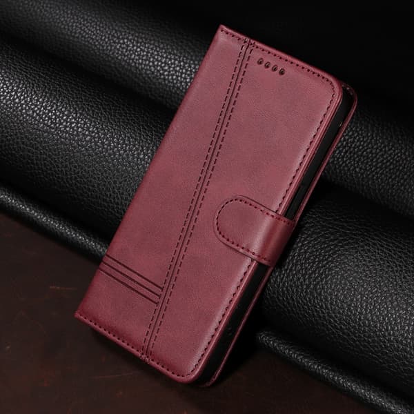 OnePlus 15 5G Plånboksfodral T-Shape Lines Konstläder Vinröd