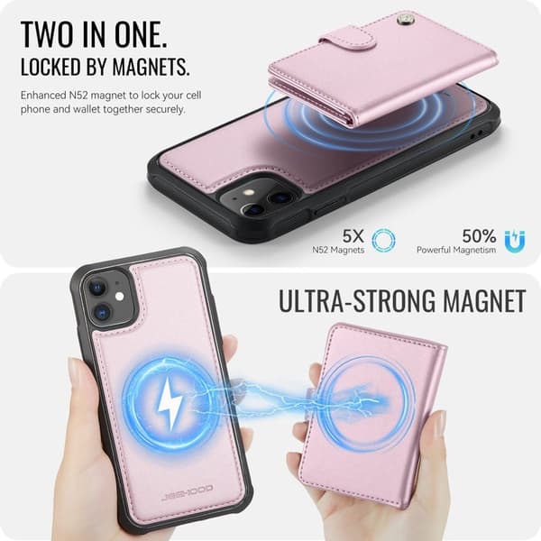 JEEHOOD J09 Mobilskal till iPhone 11 RFID Blocker Läder MagSafe - Rosa
