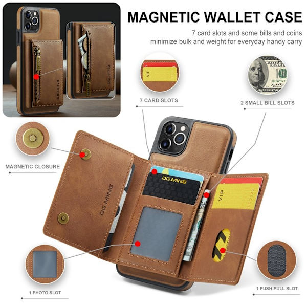 DG.MING M5 Series iPhone 11 Pro Max Plånboksfodral Konstläder Brun