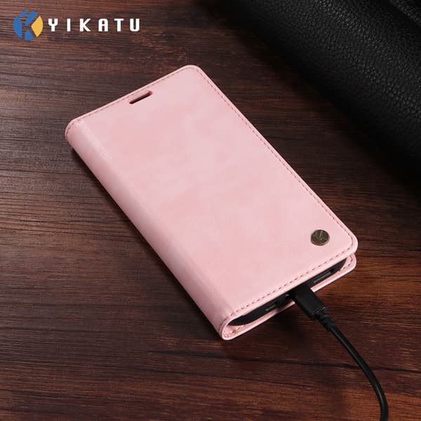 YIKATU OnePlus 15 Plånboksfodral Litchi Closure Konstläder Rosa