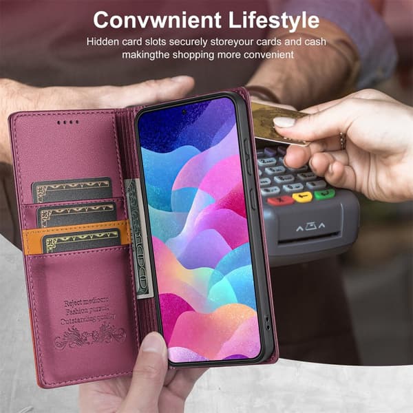 N.BEKUS Plånboksfodral för Samsung Galaxy S26 Plus RFID  Konstläder Vinröd