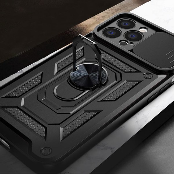 iPhone 13 Pro Max -kuori rengaspidikehybridipanssari Camshieldillä -