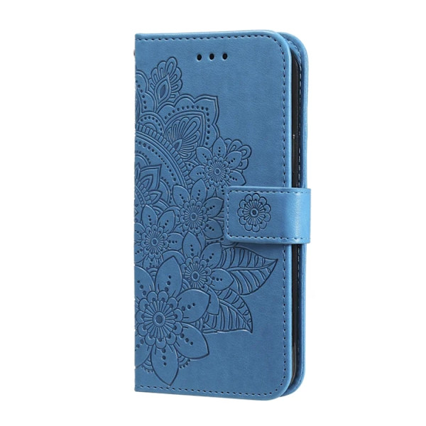 iPhone 17 Pro Max Konstläder Plånboksfodral Floral Pattern - Blå Blå
