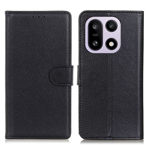 OnePlus 15 5G Plånboksfodral Litchi Texture Konstläder Svart