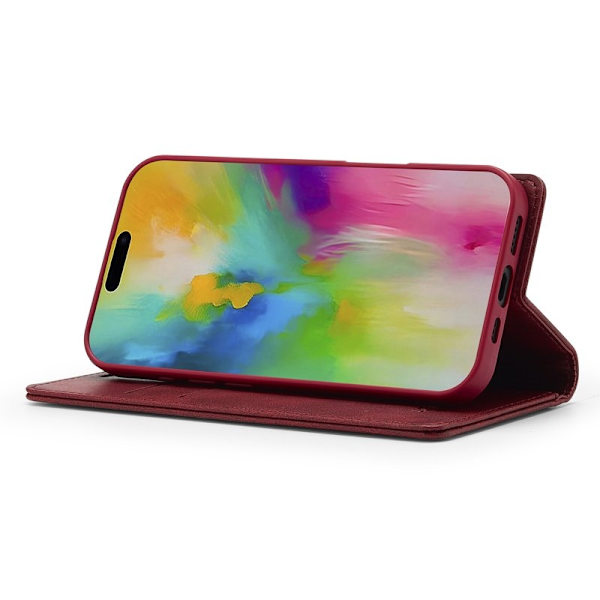 LC.IMEEKE iPhone 16 Plus Plånboksfodral Konstläder - Röd