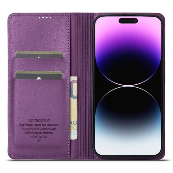 LC.IMEEKE L1 Series iPhone 14 Pro Max Plånboksfodral Konstläder - Lila