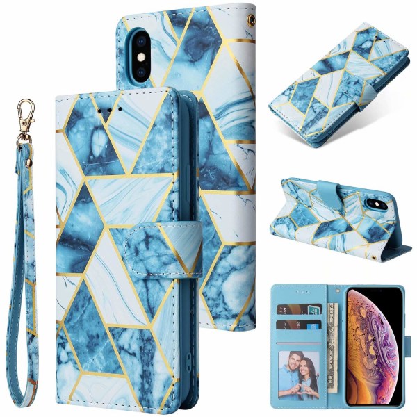 Marble Grid Plånboksfodral iPhone X/Xs - Blå Blå