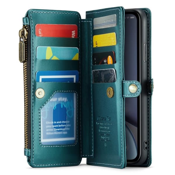 CASEME Plånboksfodral Konstläder för iPhone XR med kortfack - Grön