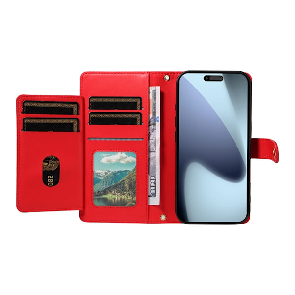 iPhone 17 Pro Plånboksfodral Rhombus Läder - Röd Röd
