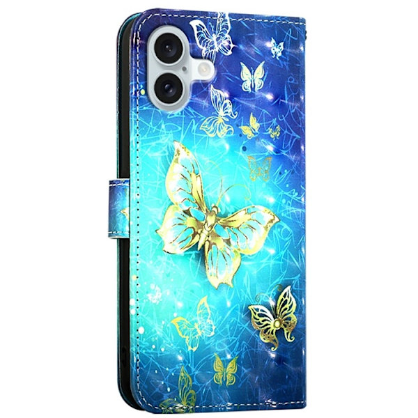 iPhone 16 Plånboksfodral Printing Pattern Med Rem Blå
