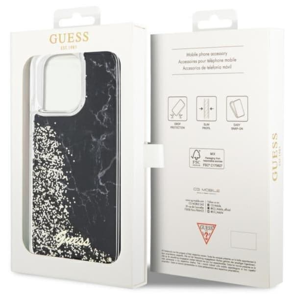 Guess Mobilskal till iPhone 14 Pro Max Liquid Glitter Marble - Svart Svart