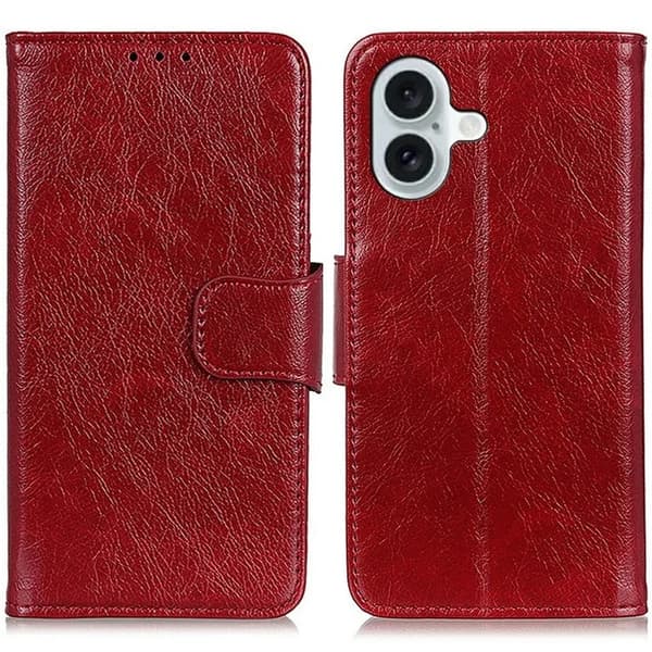 iPhone 17 Plånboksfodral Nappa Texture Äkta Läder - Röd Röd