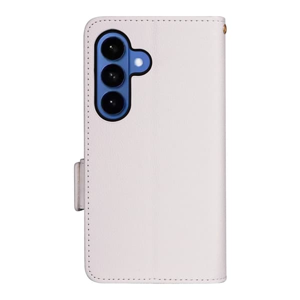 Galaxy S26/S26 Pro Plånboksfodral Litchi Konstläder med Rem - Vit Vit