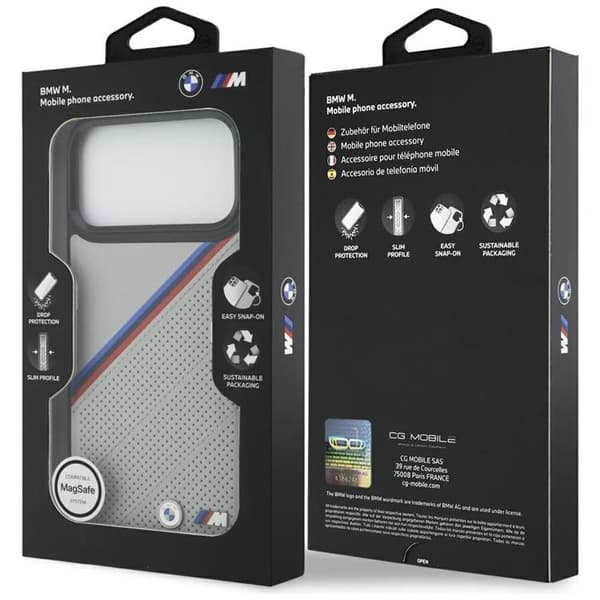 BMW Mobilskal till iPhone 17 Pro Max MagSafe M Tricolor Metal Logo - Grå Grå