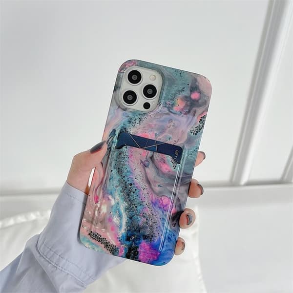 Korthållare Skal iPhone 13 Pro - Grön Marble Grön