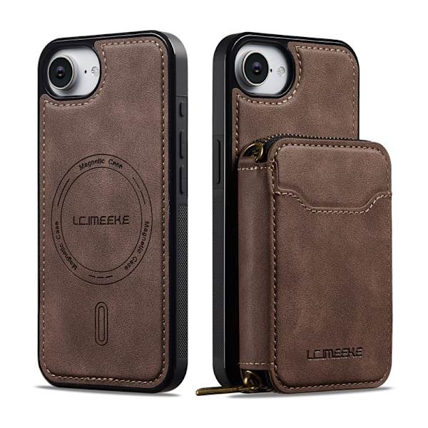 LC.IMEEKE L6 iPhone 16e Plånboksfodral Konstläder - Brun