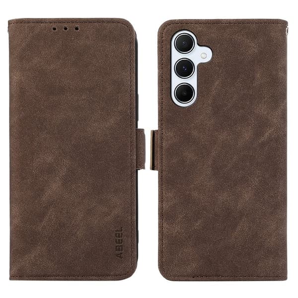 ABEEL Mobilskal till Samsung Galaxy S25 FE KonstLäder Folio Ställ Brun