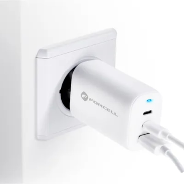 Forcell Väggladdare 2x USB-C/USB-A 65W - Vit