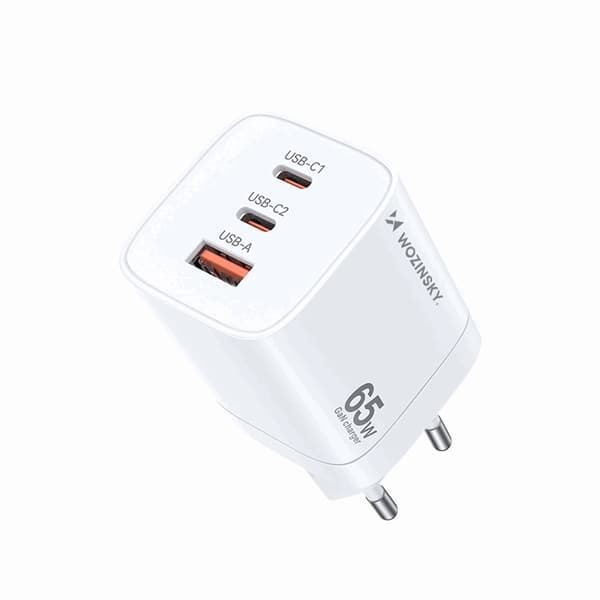 Wozinsky Väggladdare CGWCW 65W USB-A/2 x USB-C GaN - Vit Vit