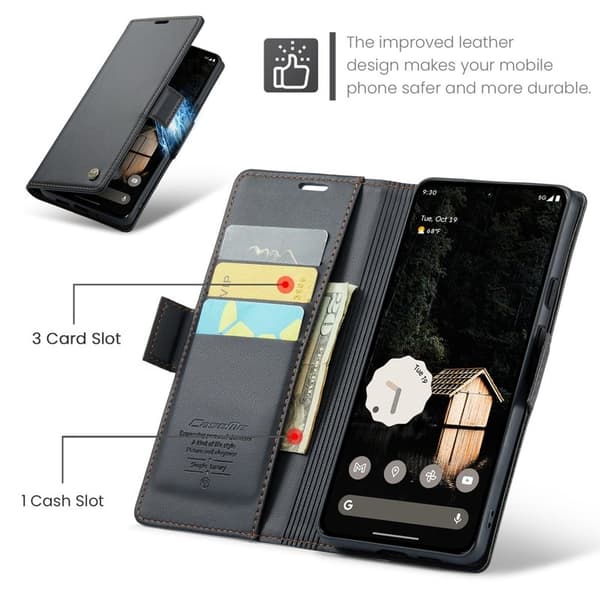 CASEME Plånboksfodral Konstläder för Google Pixel 9 Pro XL - Svart