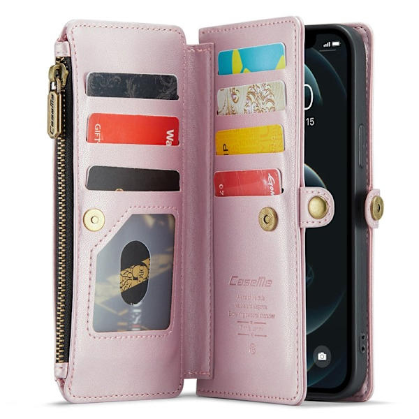CASEME Plånboksfodral Konstläder för iPhone 12 Pro Max - Rosa