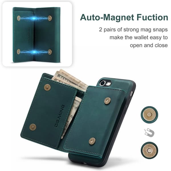 DG.MING M1 Series Plånboksfodral Konstläder för iPhone 7/8/SE 2020/2022 - Grön