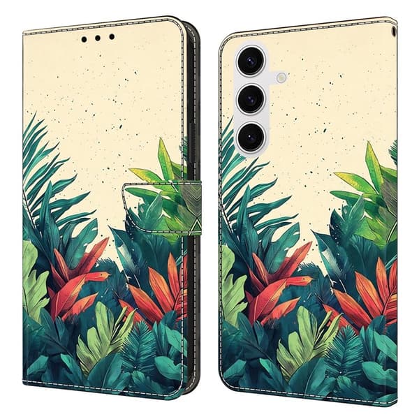 Samsung Galaxy S26 Plus Plånboksfodral Mönstertryck Konstläder Flip Ställ Leaves