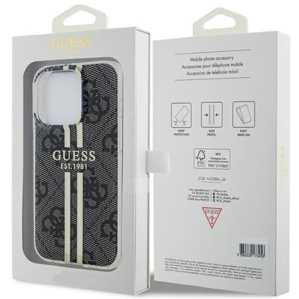 Guess iPhone 15 Pro Mobilskal 4G Gold Stripes - Sort Black
