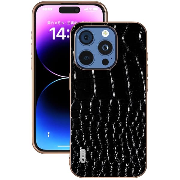 ABEEL Mobilskal till iPhone 16 Pro Electroplating Äkta Läder - Svart
