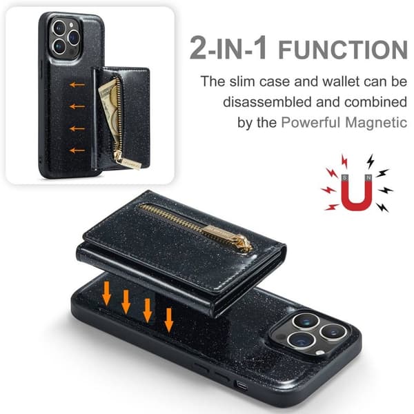 DG.MING M3 Series 2-i-1 Konstläder Plånboksfodral för iPhone 13 Pro Max - Svart