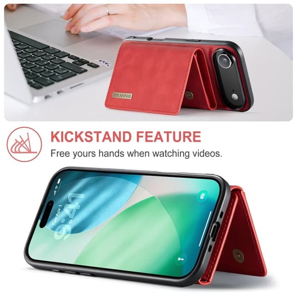 DG.MING iPhone Air Konstläder Plånboksfodral Kickstand PU Röd