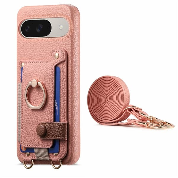 Mobilskal till Google Pixel 9/9 Pro med Korthållare Ring Kickstand - Rosa Rosa