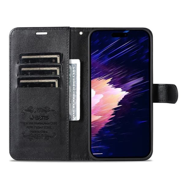 AZNS iPhone 17 Pro Max Plånboksfodral Anti-Scratch Konstläder - Svart