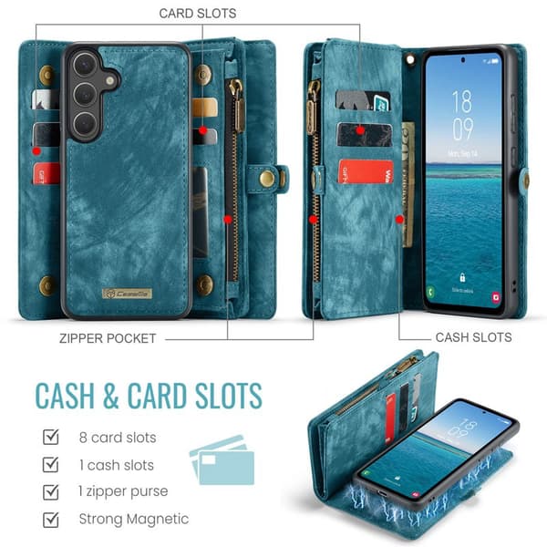 CaseMe Plånboksfodral för Samsung Galaxy S26 Plus Konstläder med rem - Blå