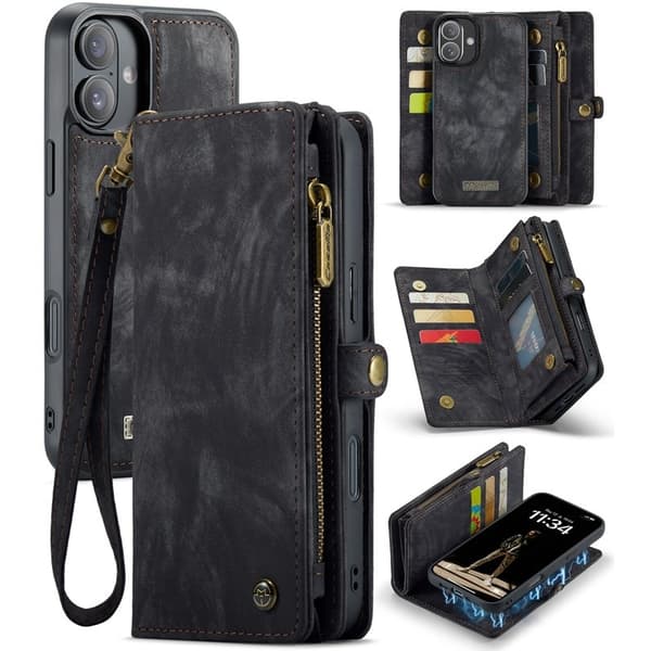 CASEME 008 iPhone 16 Plus Plånboksfodral i Konstläder med - Svart