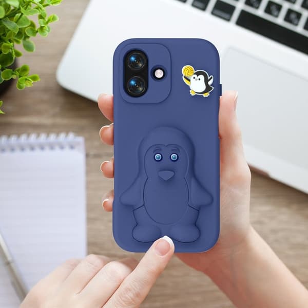 D.G Ming Mobilskal till iPhone 16 Penguin Design Kickstand EVA - Blå