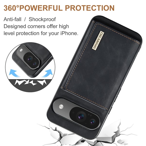 DG.MING Google Pixel 10 Pro/10 Konstläder Plånboksfodral Detatchable M1 Svart