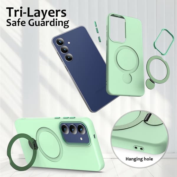 Mobilskal för Samsung Galaxy S26 Plus Magnetiskt Ring Kickstand TPU + PC - Grön