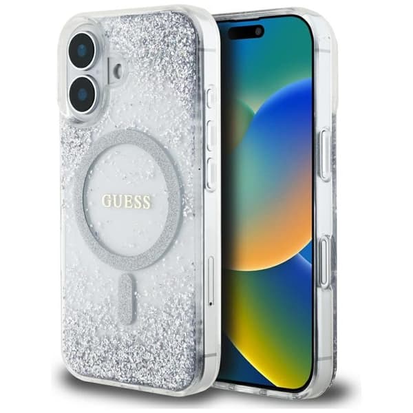 Guess Telefontaske til iPhone 16 MagSafe HC Resin Bundglitter - Sølv Silver