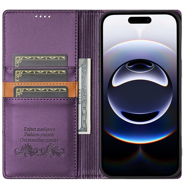 N.BEKUS iPhone 17 Pro Konstläder Plånboksfodral RFID-Skydd P3 - Lila Lila