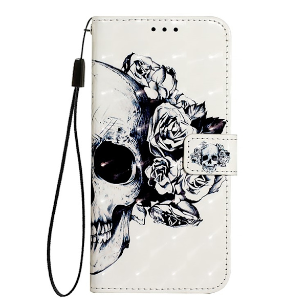 iPhone 16 Plus Plånboksfodral Printing Pattern Med Rem Vit
