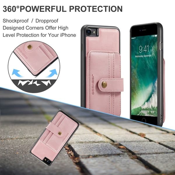 JEEHOOD iPhone 7/8/SE (2020/2022) Konstläder Plånboksfodral Shockproof Rosa