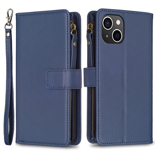 iPhone 15 Plus Plånboksfodral Zipper Flip - Blå Blå