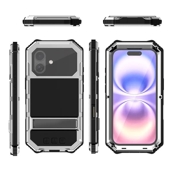 R-JUST Mobilskal till iPhone 17 med Härdat Glas Kickstand - Silver Silver