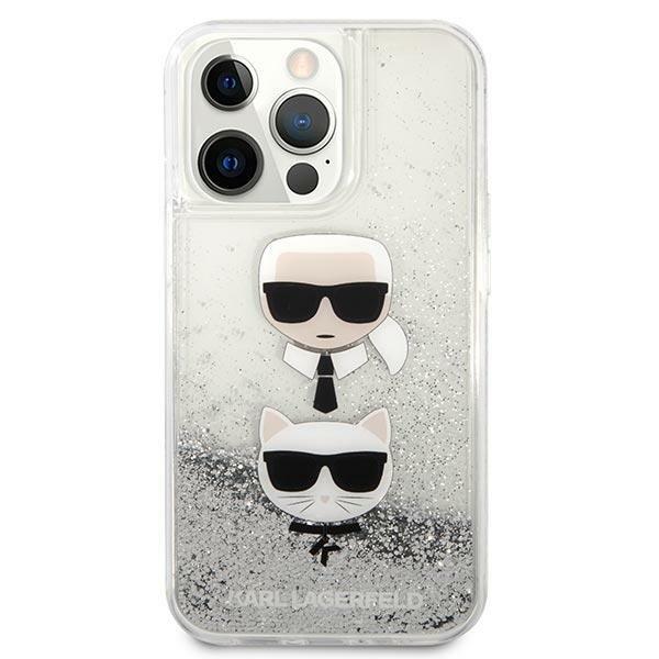 Karl Lagerfeld Glitter Karl & Choupette Head Skal iPhone 13 Pro Silver