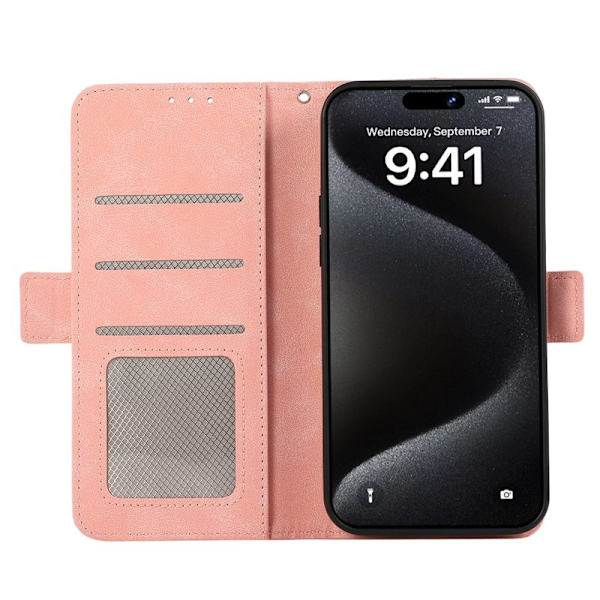ABEEL iPhone 16 Pro Plånboksfodral Konstläder Folio Ställ Rosa