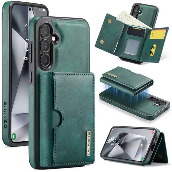 DG.MING M6 Series Konstläder Plånboksfodral för Samsung Galaxy S25+ - Grön