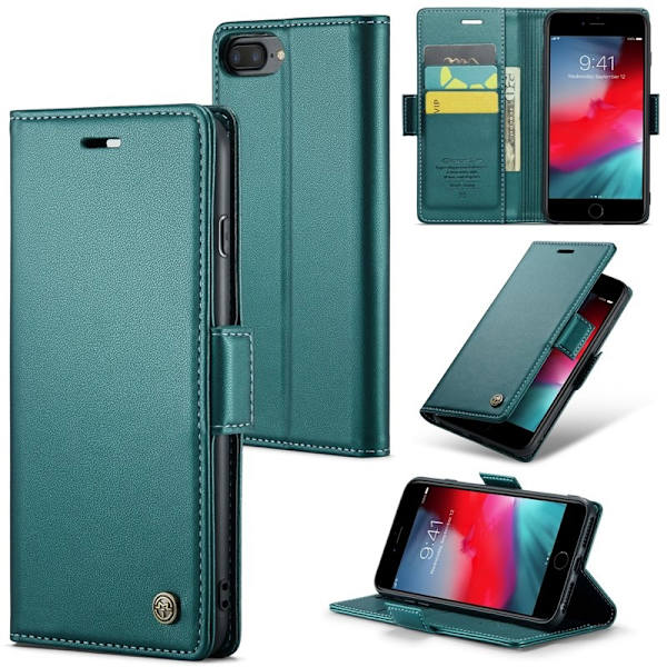 CASEME Plånboksfodral Konstläder för iPhone 6 Plus/7 Plus/8 Plus - Grön