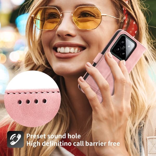 DIERFENG DF-03 för Xiaomi 14 Plånboksfodral Konstläder - Rosa