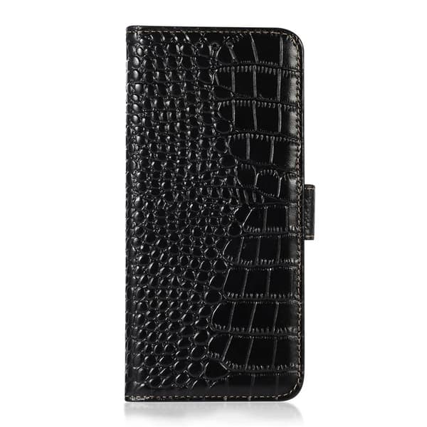 iPhone 17 Pro Max Plånboksfodral Äkta läder Crocodile Svart